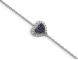 1/8 Carat (ctw) Blue Sapphire and Diamond Heart Bracelet in Sterling Silver  (7 inches)